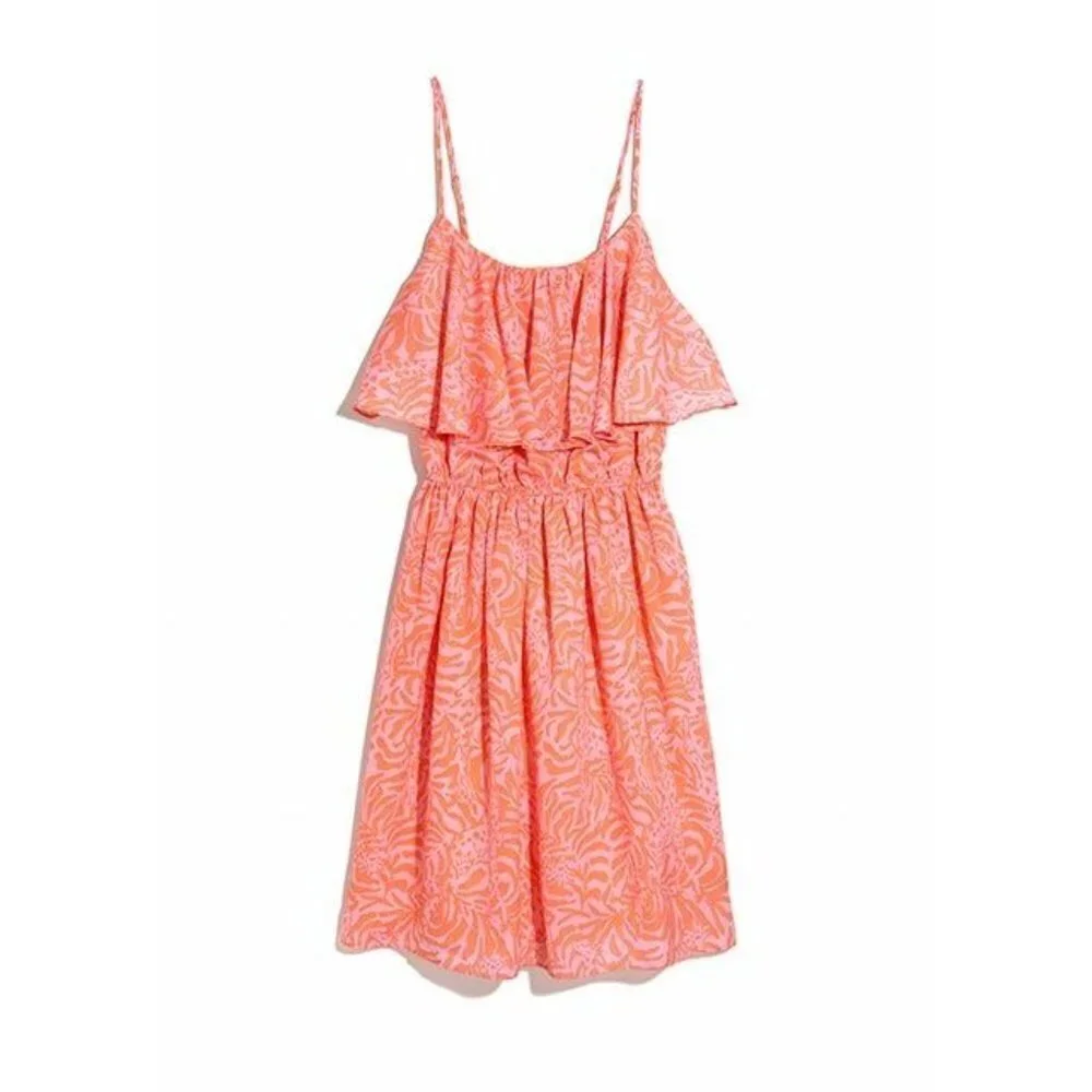 LILLY PULITZER for Target Coral Giraffing Me Crazy Satin Flounce SunDress Sz XS - Picture 2 of 8